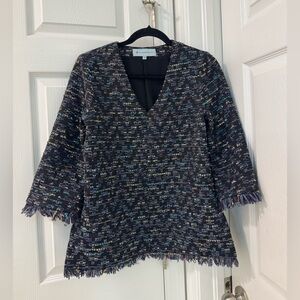 Tuckernuck Belfast Metallic Tweed Wool Blend Top size XS navy blue